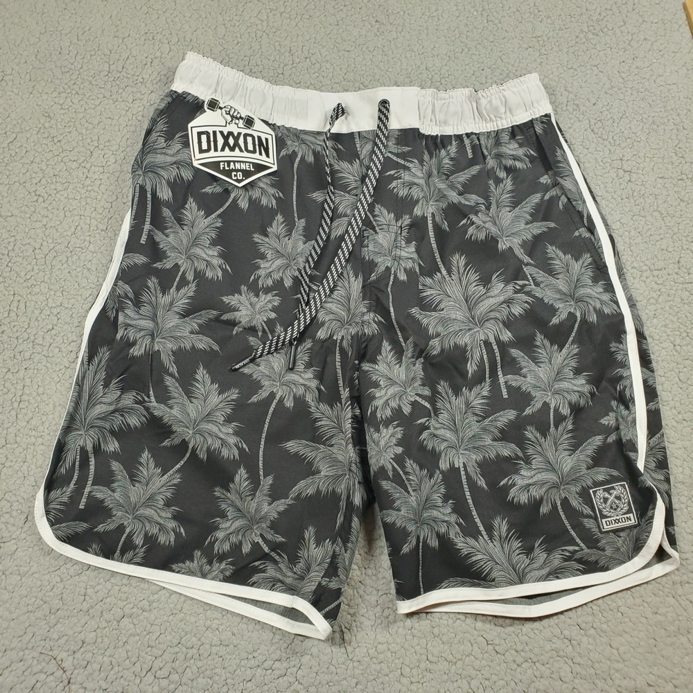 DIXXON The Chad Bali Swim Trunks Mens Small 29"‎ Black Palm Tree Hybrid Shorts